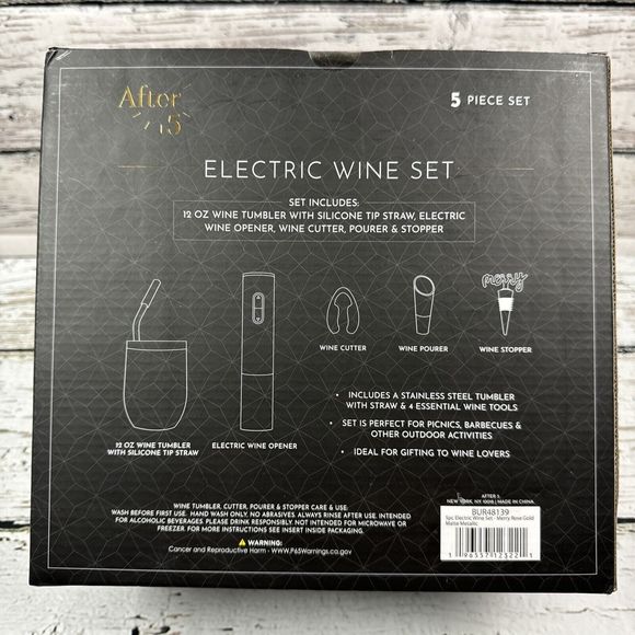 After 5 5 Pc Wine Set  w/ Tumbler, Electric Opener, Cutter, Pourer & Stopper NIB - Picture 5 of 10